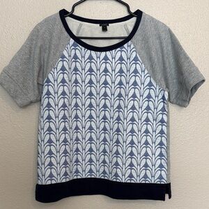Blue and Gray Patterned Short Sleeve Top